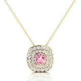 Double Halo Diamond Cushion Cut Morganite Necklace