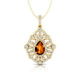 Art Deco Inspired Teardrop Citrine Diamond Pendant