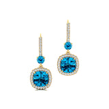 Halo Diamond Cushion Cut Swiss Blue Topaz Dangle Earrings