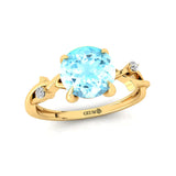 Criss Cross Nature Inspired Diamond Ring  with Round Aquamarine