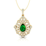 Art Deco Inspired Teardrop Emerald Diamond Pendant