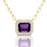 Emerald Cut Amethyst Halo Set Diamond Necklace