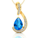 Designer Diamond Loop Pendant with Teardrop Shaped Swiss Blue Topaz