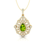 Art Deco Inspired Teardrop Peridot Diamond Pendant