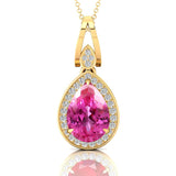 Classic Teardrop Shaped Pink Sapphire Halo Diamond Dangle Pendant