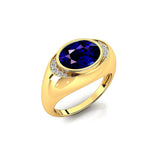 Classic Dome Shaped Diamond Oval Cut Blue Sapphire Ring