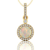 Classic Solitaire Round Opal Halo Diamond Dangle Pendant