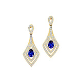 Vintage Inspired Pear Cut Blue Sapphire Diamond Drop Earrings