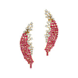 Nature Inspired Feather Shaped Cocktail Pink Sapphire Earrings with Diamond Accents