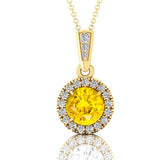 Dainty Round Solitaire Halo Diamond Yellow Sapphire Pendant