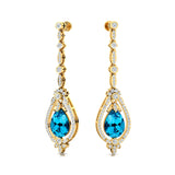 Art Deco Style Pear Shaped Swiss Blue Topaz Diamond Drop Earrings