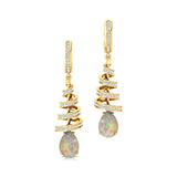 Spiral Diamond Pear Cut Opal Dangle Earrings