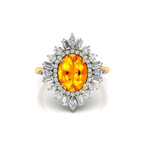 Oval Solitaire Citrine Baguette and Round Diamond Cocktail Ring