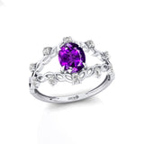 Flower Inspired Ring with Oval Shaped Amethyst and Accent Diamonds