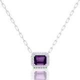 Emerald Cut Amethyst Halo Set Diamond Necklace