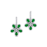 Pear Shaped Emerald Flower Diamond Leverback Earrings