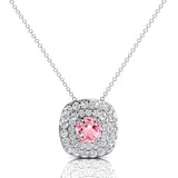 Double Halo Diamond Cushion Cut Morganite Necklace