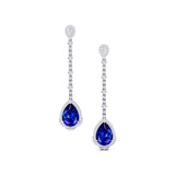 Vintage Style Pear Cut Blue Sapphire Halo Diamond Drop Earrings