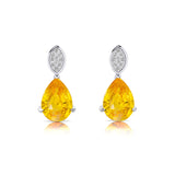 Illussion Set Diamond Earrings with Pear Cut Yellow Sapphire