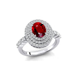 Triple Halo Diamond Oval Cut Ruby Cocktail Ring