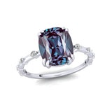 Cushion Cut Alexandrite Engagement Ring with Distant Diamond Band