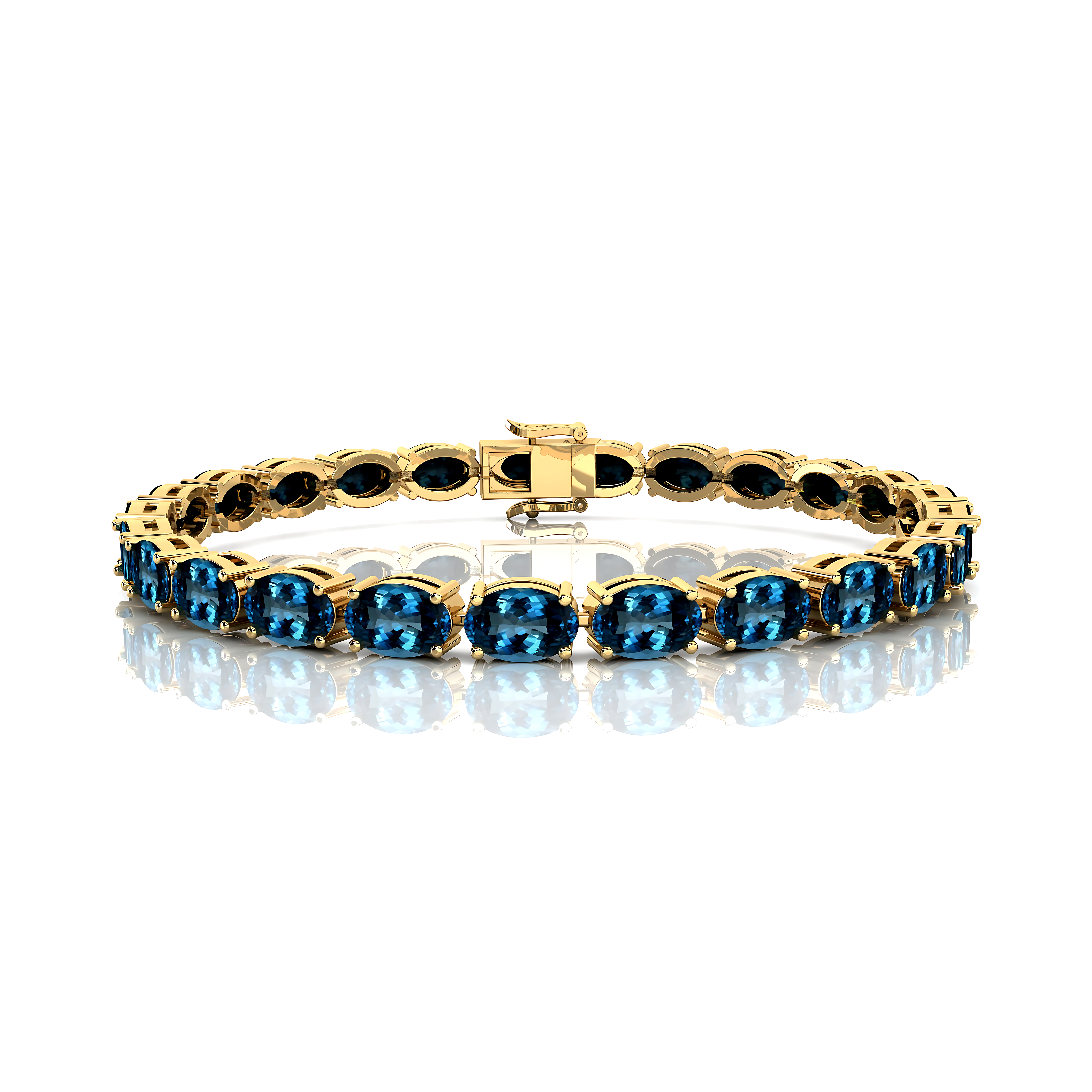 London Blue Topaz Tennis Bracelet: 14k Yellow Gold Bridal Jewelry - GeumJewels