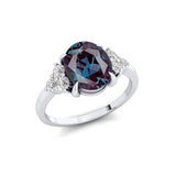 Trio Diamond Engagement Ring with Oval Cut Alexandrite