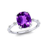 Cushion Cut Amethyst Engagement Ring with Distant Diamond Band