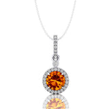 Classic Solitaire Round Citrine Halo Diamond Dangle Pendant