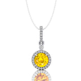 Classic Solitaire Round Yellow Sapphire Halo Diamond Dangle Pendant