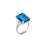 Emerald Cut Swiss Blue Topaz Split Shank Engagement Ring with Diamonds