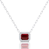 Emerald Cut Ruby Halo Set Diamond Necklace