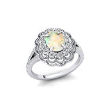 Flower Inspired Cluster Diamond Oval Opal Engagement Ring