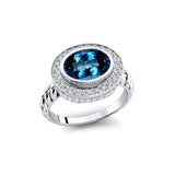 Vintage Style Elongated Oval London Blue Topaz Halo Diamond Twisted Ring