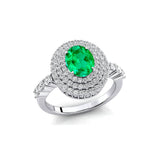 Triple Halo Diamond Oval Cut Emerald Cocktail Ring