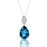 Illussion Set Diamond Pendant with Pear Cut London Blue Topaz