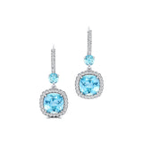 Halo Diamond Cushion Cut Aquamarine Dangle Earrings