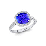 Halo Diamond Engagement Ring with Cushion Cut Tanzanite