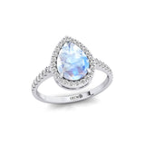 Classic Pear Shaped Moonstone Halo Diamond Engagement Ring