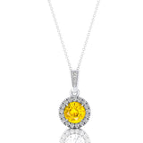 Dainty Round Solitaire Halo Diamond Yellow Sapphire Pendant