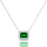 Emerald Cut Emerald Halo Set Diamond Necklace