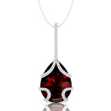 Teardrop Shaped Garnet Pendant Wrapped with Diamond Loop