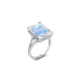 Emerald Cut Moonstone Split Shank Engagement Ring with Diamonds