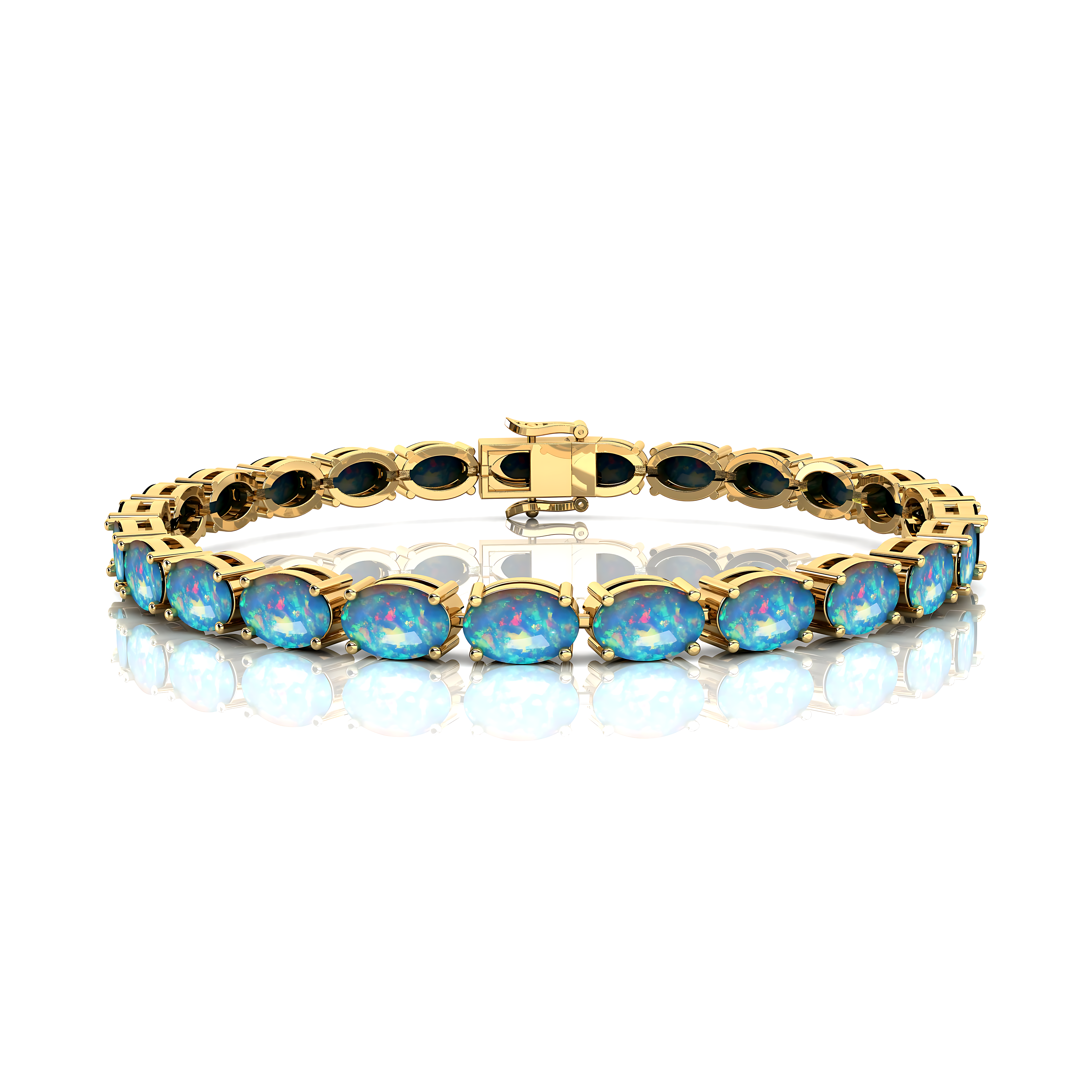 Ethiopian Opal Tennis Bracelet Natural October Birthstone 14k 18k Fine Yellow Gold Bridal Wedding Jewelry Engagement Gift For Mother - GeumJewels
