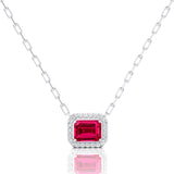 Emerald Cut Pink Sapphire Halo Set Diamond Necklace