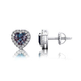 Heart Shaped Alexandrite Halo Diamond Stud Earrings