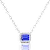 Emerald Cut Tanzanite Halo Set Diamond Necklace