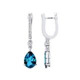 Lever Back Diamond Drop Earrings with Pear Cut London Blue Topaz