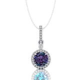 Classic Solitaire Round Alexandrite Halo Diamond Dangle Pendant