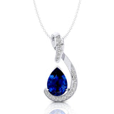 Designer Diamond Loop Pendant with Teardrop Shaped Blue Sapphire